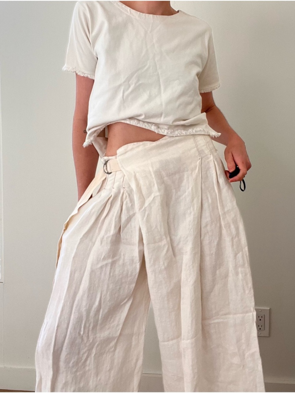 Free People Cream Wide Leg Wrap Pants
